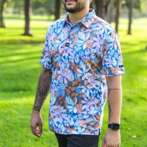 CA Funky Golf Shirt | Blue Botanical