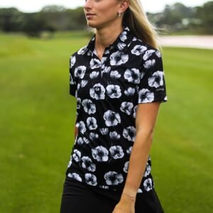 CA Ladies Funky Golf Shirt | Black Poppies