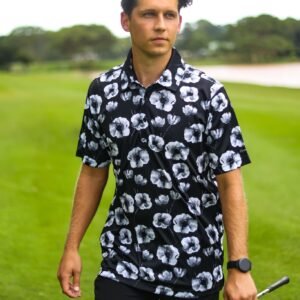CA Funky Golf Shirt | Black Poppies