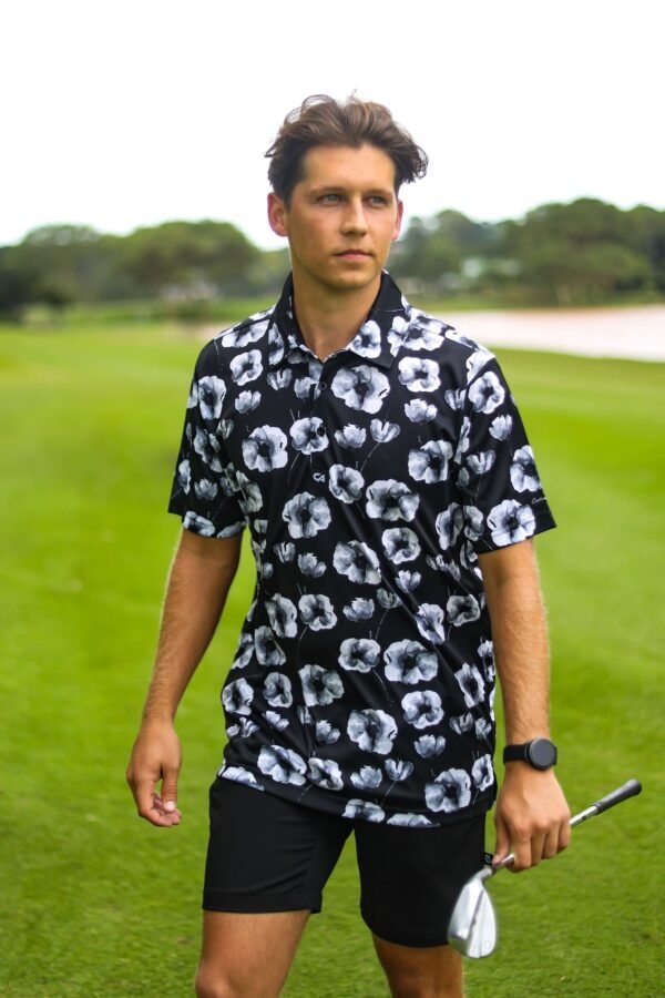 CA Funky Golf Shirt | Black Poppies
