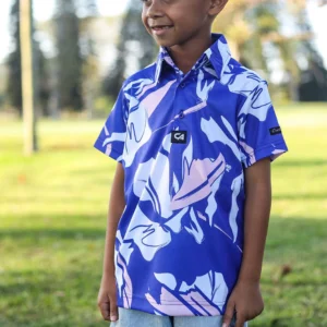 CA JNR Funky Golf Shirt | Blue & Beige Floral