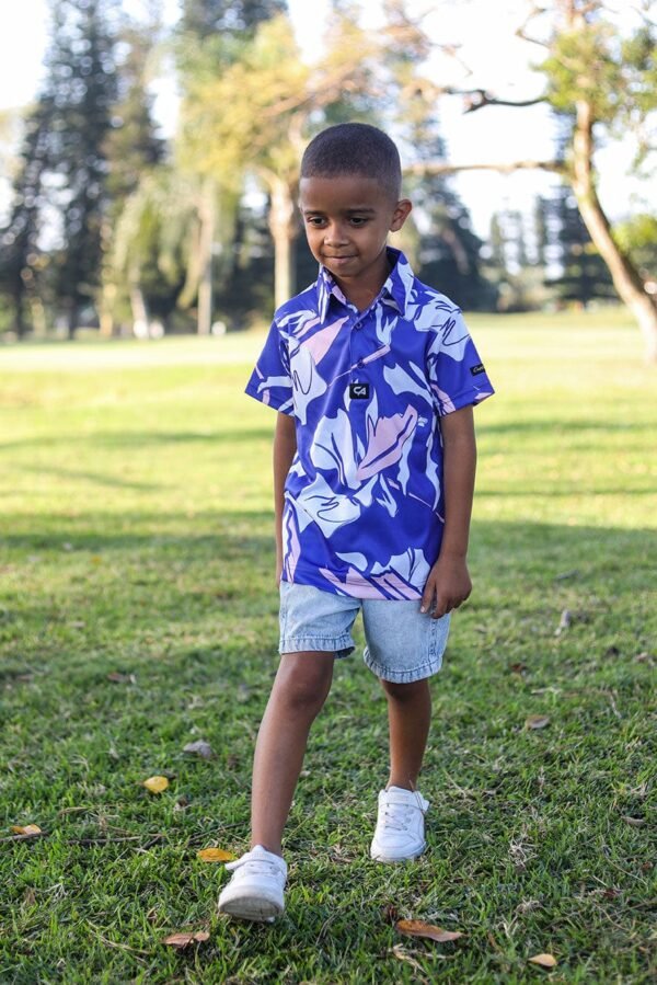 CA JNR Funky Golf Shirt | Blue & Beige Floral - Image 5