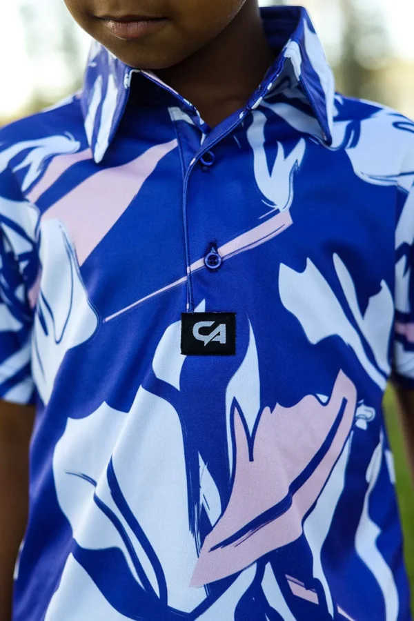 CA JNR Funky Golf Shirt | Blue & Beige Floral - Image 4