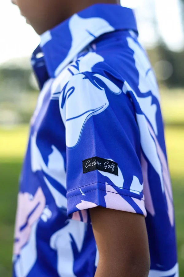 CA JNR Funky Golf Shirt | Blue & Beige Floral - Image 3