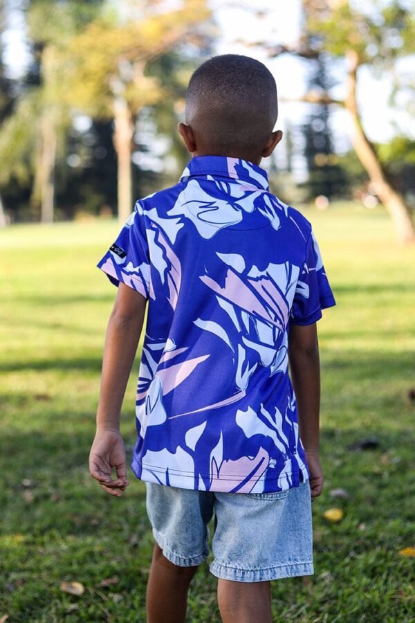 CA JNR Funky Golf Shirt | Blue & Beige Floral - Image 2