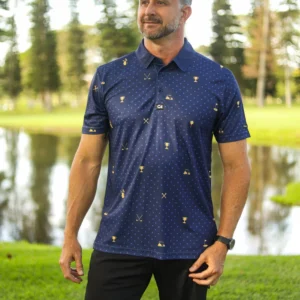 CA Statement Golf Shirt | Navy & Gold