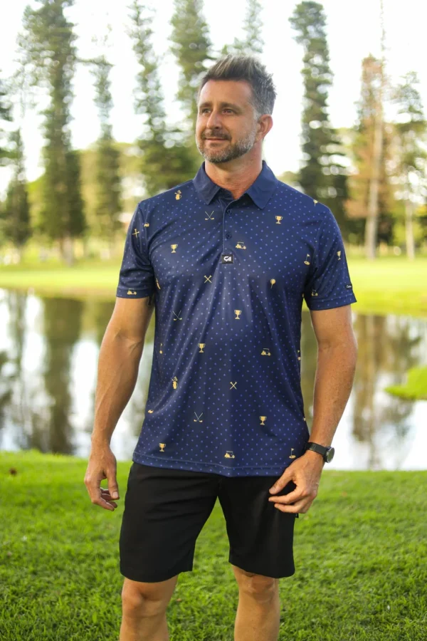 CA Statement Golf Shirt | Navy & Gold