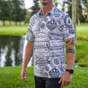 CA Funky Golf Shirt | Christmas Stamps