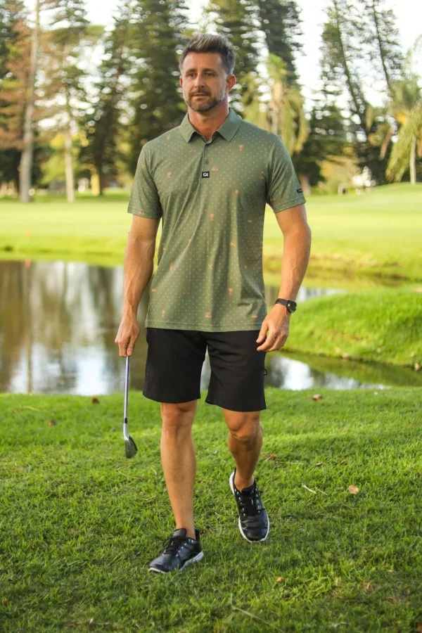 CA Statement Golf Shirt | Olive & Gold - Image 4