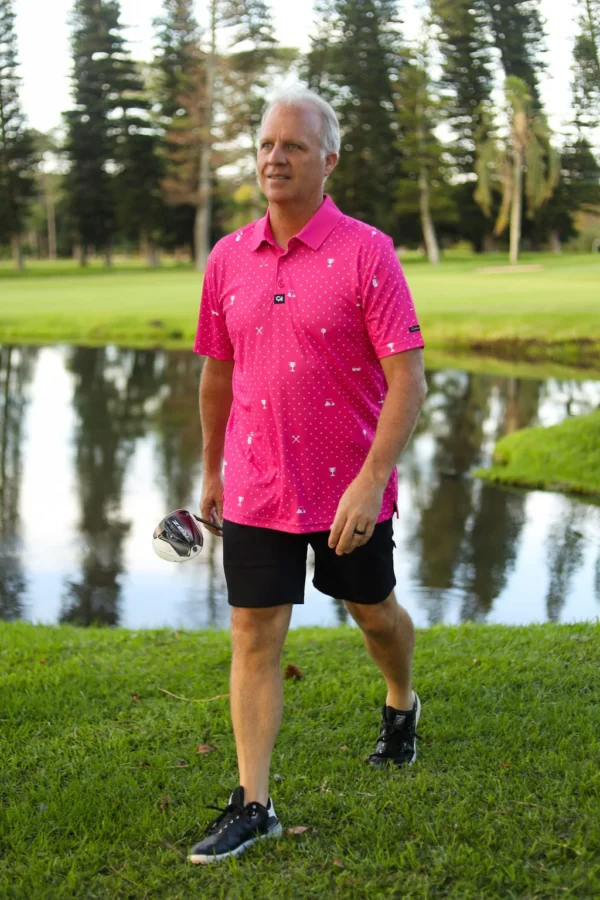 CA Statement Golf Shirt | Pink & White - Image 4