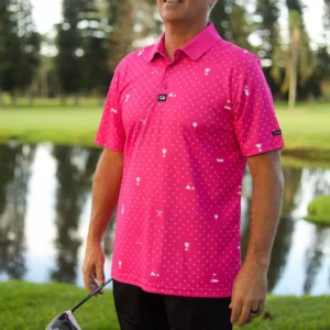 CA Statement Golf Shirt | Pink & White