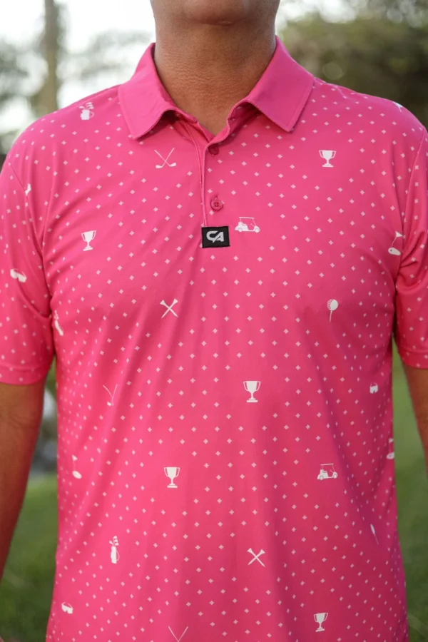 CA Statement Golf Shirt | Pink & White - Image 5