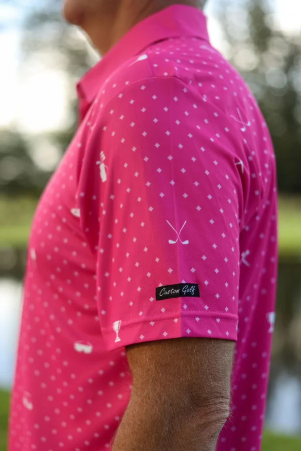 CA Statement Golf Shirt | Pink & White - Image 3