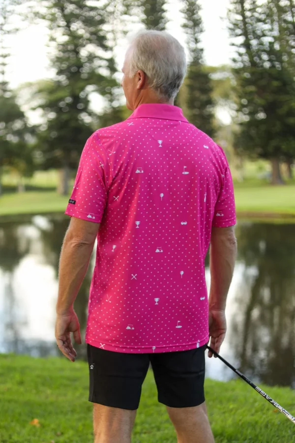 CA Statement Golf Shirt | Pink & White - Image 2