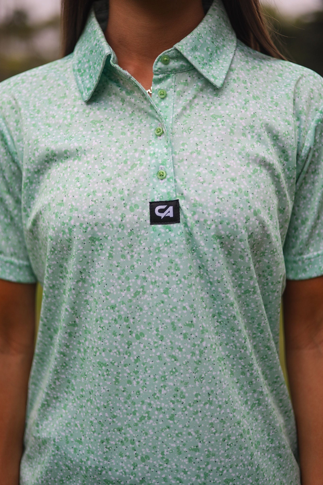 CA Ladies Funky Golf Shirt | Green Splatter - Image 6