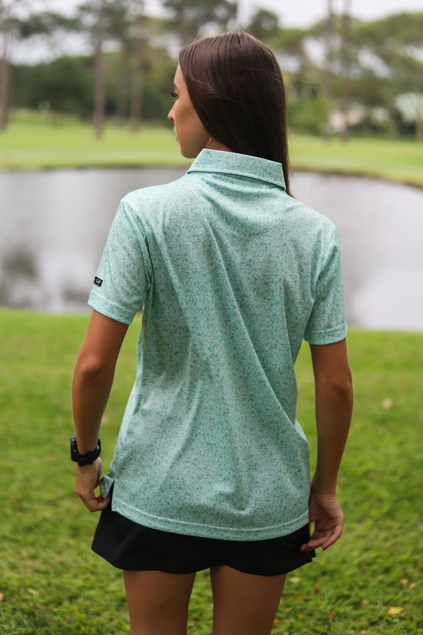 CA Ladies Funky Golf Shirt | Green Splatter - Image 3