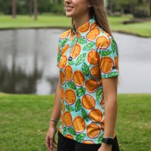 CA Ladies Funky Golf Shirt | Turquoise Oranges