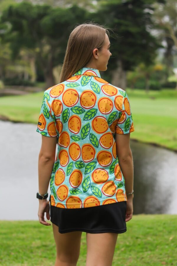 CA Ladies Funky Golf Shirt | Turquoise Oranges - Image 2
