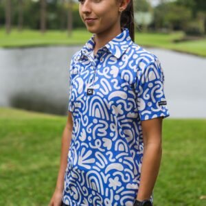 CA Ladies Funky Golf Shirt | Blue & Beige Squiggles