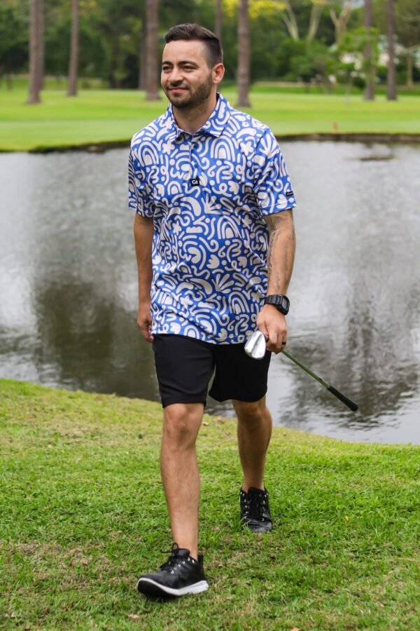 CA Funky Golf Shirt | Blue & Beige Squiggles - Image 5