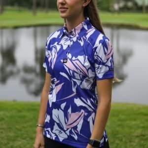 CA Ladies Funky Golf Shirt | Blue & Beige Floral