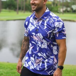CA Funky Golf Shirt | Blue & Beige Floral