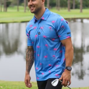 CA Funky Golf Shirt | Blue-Dotted Flamingo