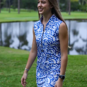 CA Funky Golf Dress | Blue & Beige Squiggles