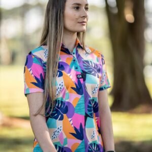 CA Ladies Funky Golf Shirt | Tropical Geometric