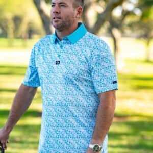 CA Premium Golf Shirt | Aqua Blossoms