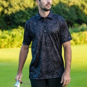 CA Funky Golf Shirt | Black/White Roses