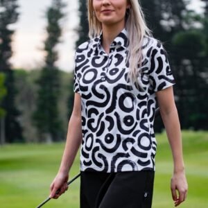 CA Ladies Funky Golf Shirt | Black & White Squiggles