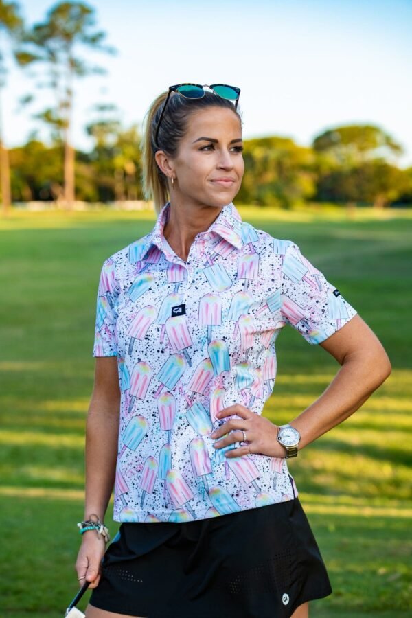 CA Ladies Funky Golf Shirt | Splattered Ice-Creams
