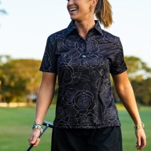 CA Ladies Funky Golf Shirt | Black/White Roses