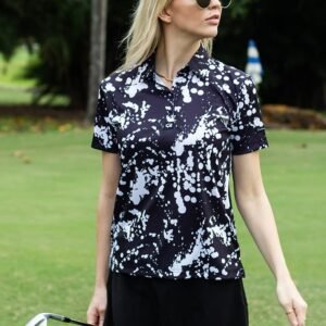 CA Ladies Funky Golf Shirt | Black & White Paint Splatter