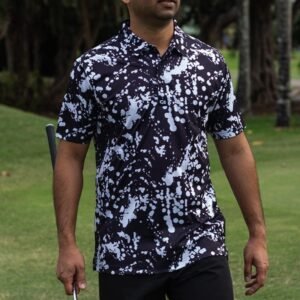 CA Funky Golf Shirt | Black & White Paint Splatter