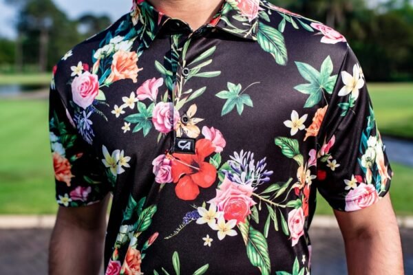 CA Funky Golf Shirt | Black Floral - Image 3