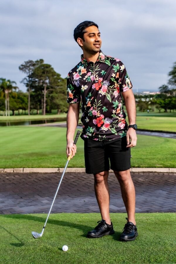 CA Funky Golf Shirt | Black Floral - Image 2