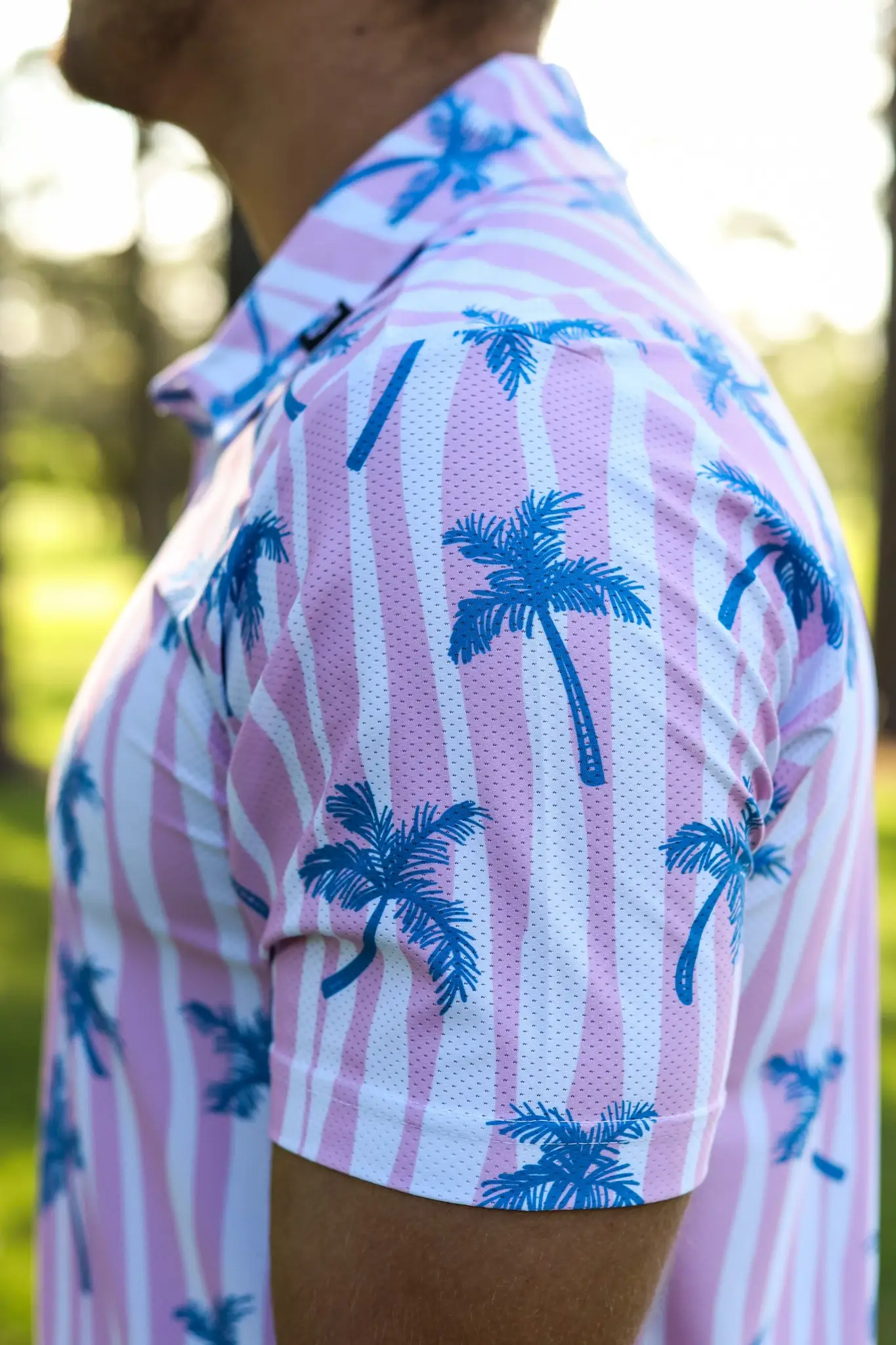 CA Airdry Golf Shirt | Pink Palm Stripes - Image 2