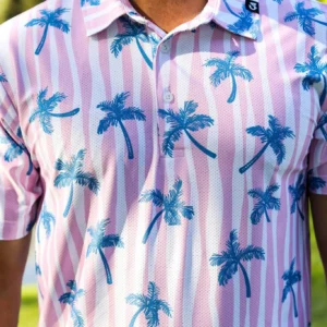 CA Airdry Golf Shirt | Pink Palm Stripes